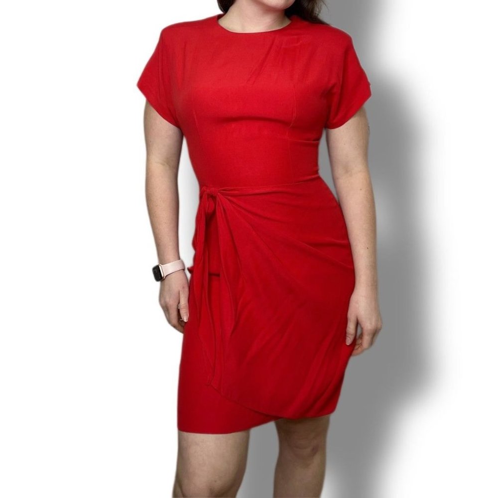 Vintage 1980s Red Wrap Detail Dress by Dawn Joy Fashions Size Medium